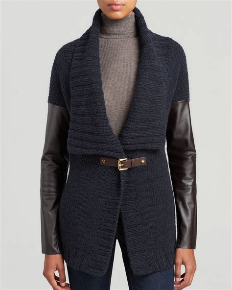 michael kors faux leather sleeve cardigan|Michael Kors Cardigans for Women .